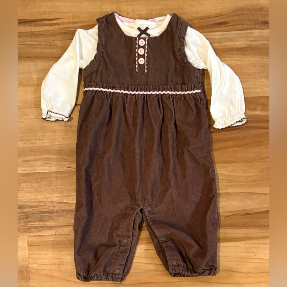 Vintage Carter’s Brown and Pink Corduroy Romper, Matching Undershirt, Size 6 mo